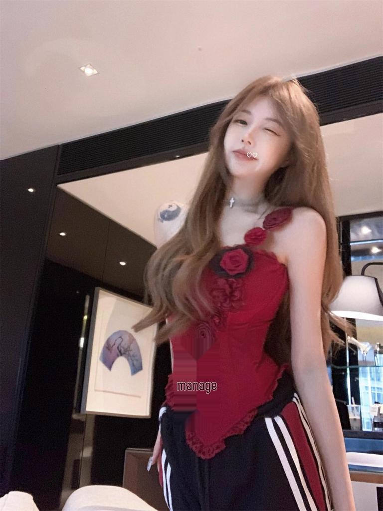 Red Fishbone Strapless Slimming Camisole - Women's Summer Style