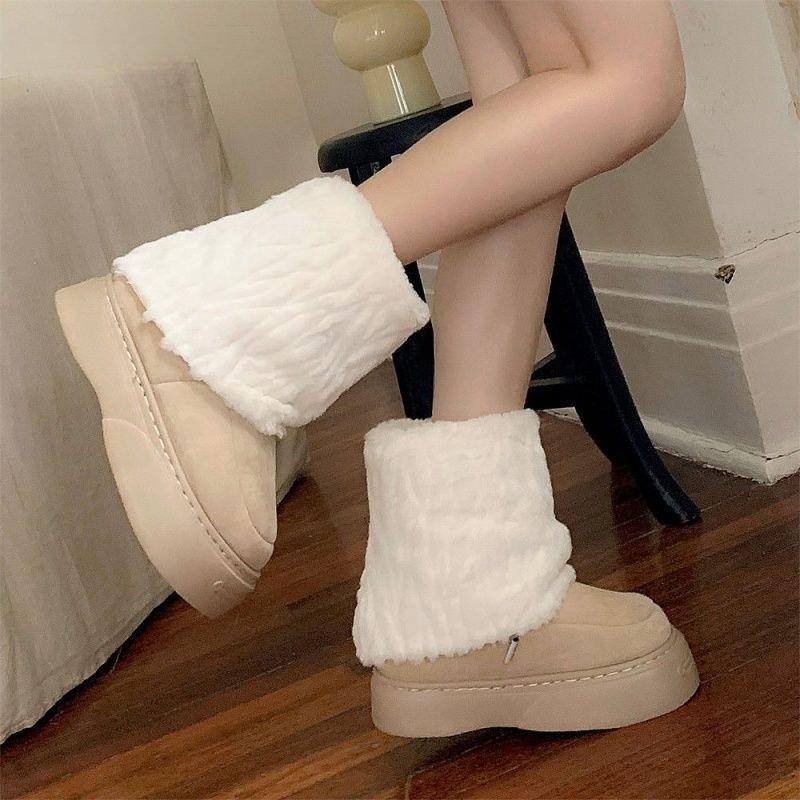 Fashion Furry Platform Snow Boots for Women Round Toe Height Increasing Non Slip Goth Trend 2025 High Quality Work Padded Woman Shoes