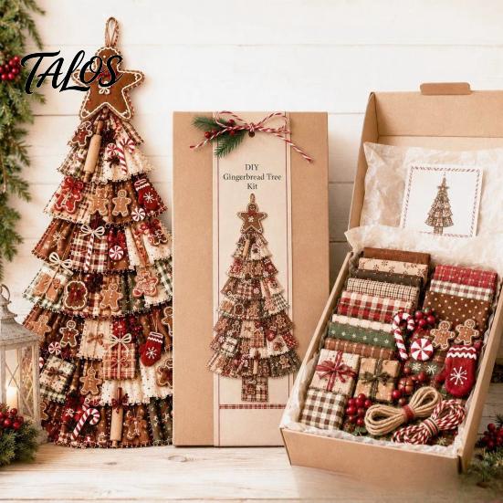 Cadeau d'artisanat de Noël pour adultes Kit d'arbre Patchwork Surdimensionné à faire soi-même, Ensemble d'assemblage en tissu à carreaux Rétro Décoration avec Ornements Suspendus Décoration de Maison de Fête