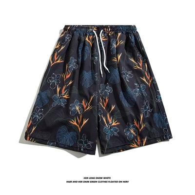 Buz İpek Havalı Hawaii Plaj Şortu Erkek Yaz İnce Tasarım Japon Retro Amerikan Trend Marka Rahat Beş Çeyrek Pantolon