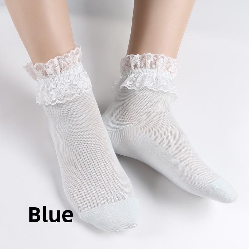 

5 пар женских весенне-летних кружевных носков, женские носки средней длины, женские однотонные носки 5 Pairs светло-синий