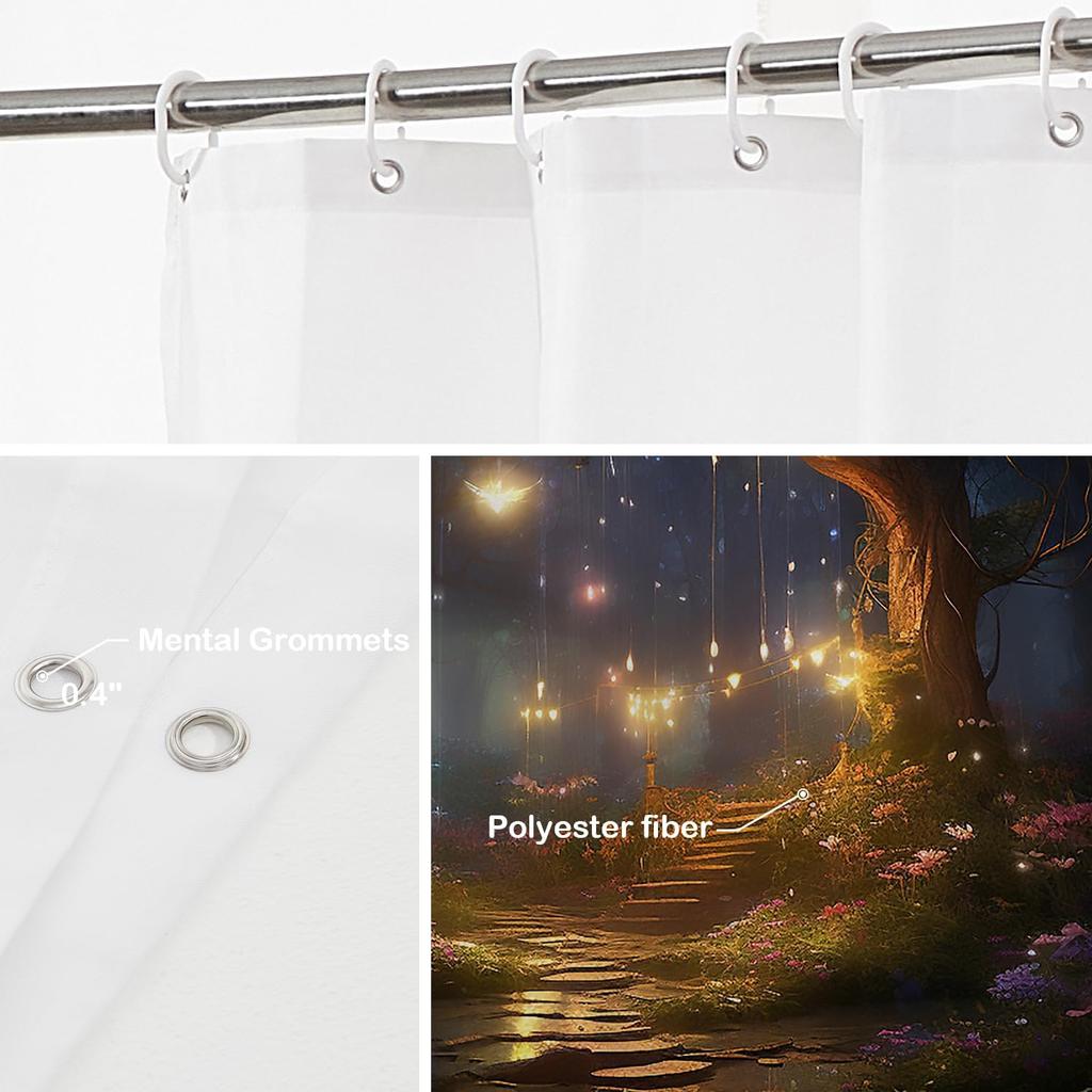 Fantasy Forest Night Scene Waterproof Fabric Shower Curtain With Hooks Starry Sky Glowing Path Floral Scenery Bathroom Decor