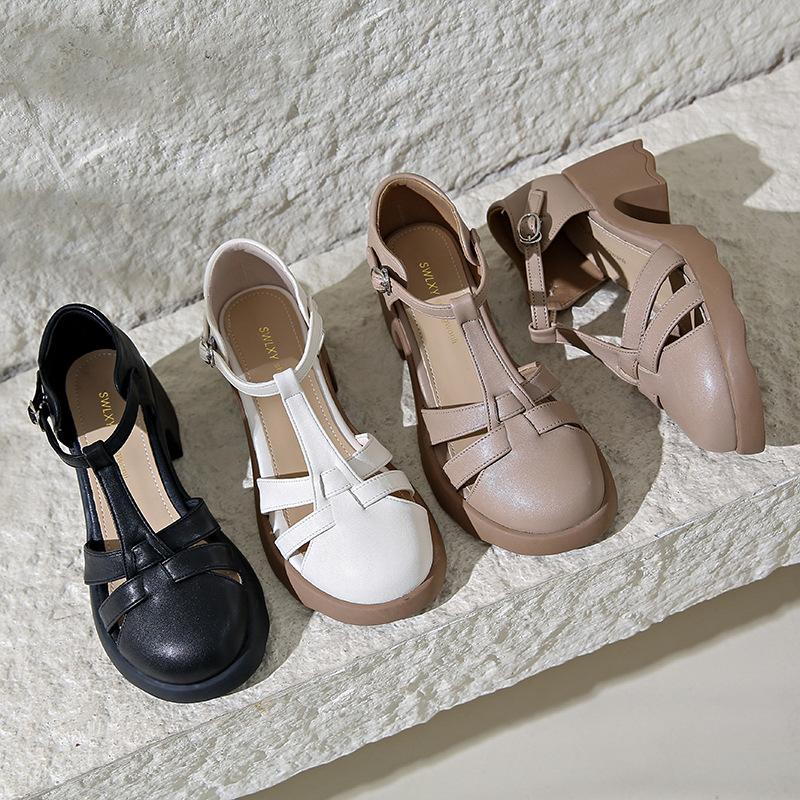 Coarse Heel Bag Head Sandals Women's 2025 New Summer with Skirt Platform High Heel Mary Jane Women's Shoes Roman Sandals