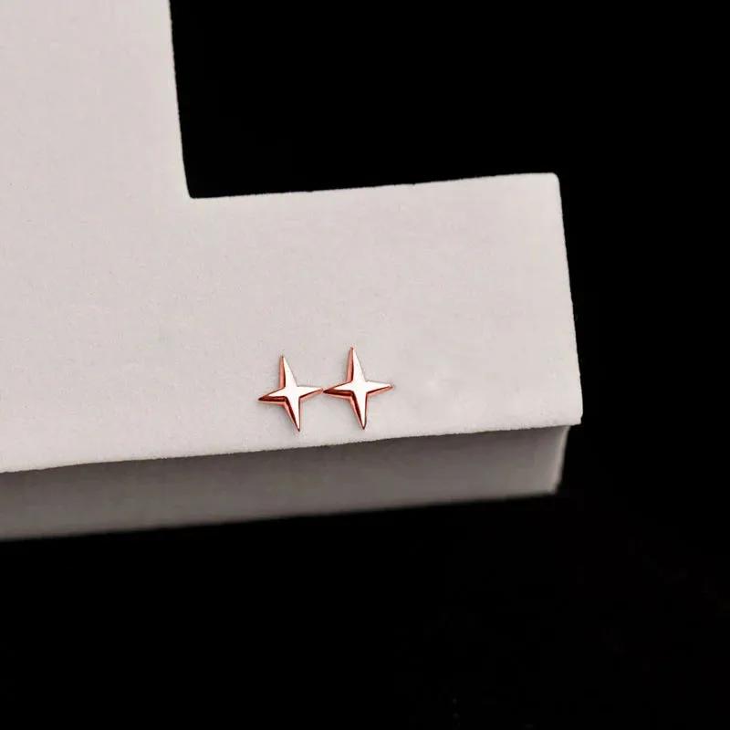 New Silver Needle Asymmetric Four-pointed Star Earrings for Women Super Fairy Stud Earring Simple Silver Color Jewelry