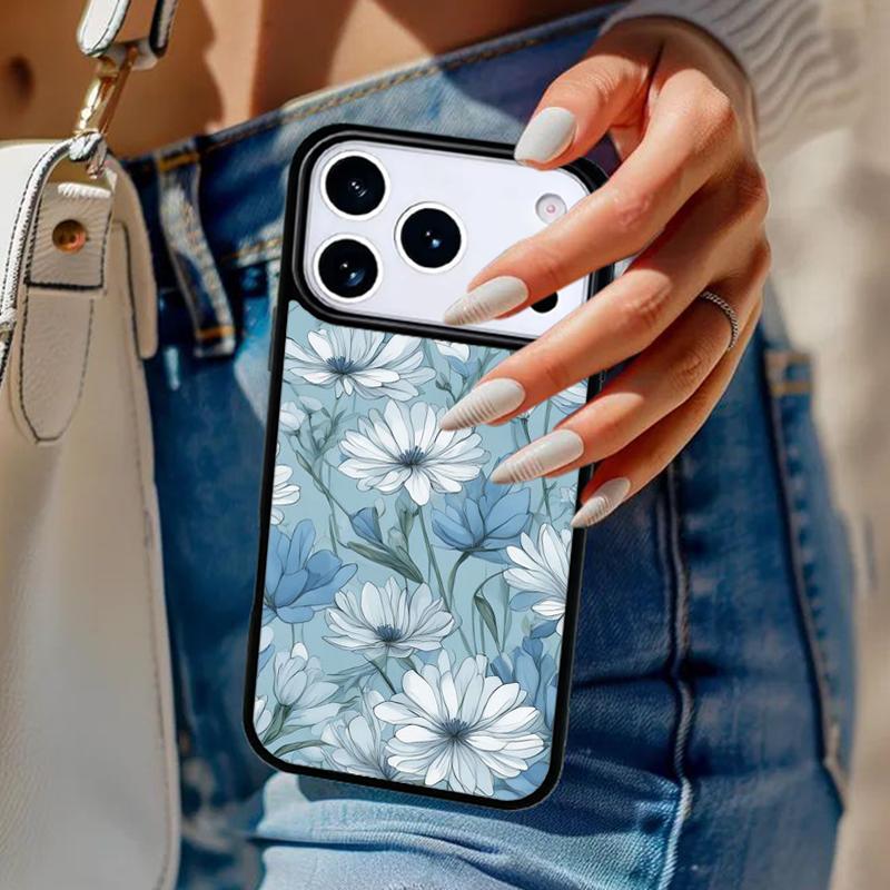 Blue Floral Phone Case For iPhone 17 Air 14 15 13 12 Max Cover For Apple 14 15 16 16e 11 Pro Max Plus Coque