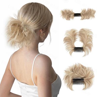 Chignon sintetico disordinato Pezzo pettine laterale Clip in chignon arruffato Parrucchino updo per donna Corto naturale ondulato Facile da indossare Chignon finto