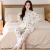 Imitation cotton pajamas women's spring and autumn gentle tulips long sleeves large size medium mother loungewear set