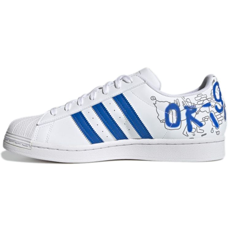 Adidas Originals Superstar Leather Comfortable Casual Durable Low-Top Sneakers Unisex Sneakers White Blue GW5784