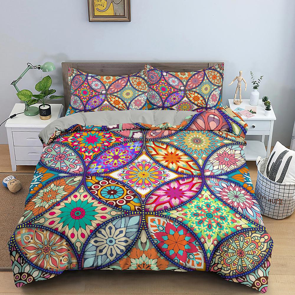 Mandala Duvet Cover Set King Tie Dye Paisley Quilt Cover Purple Boho Hippie Trippy Floral Exotic Style Bedding Set