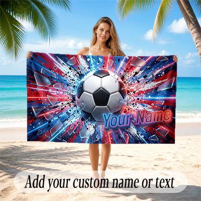 Prosop de Plajă cu Tematică Fotbal Personalizat cu Nume și Text Personalizat Prosop de Plajă Moale cu Uscare Rapidă pentru Înot Călătorii