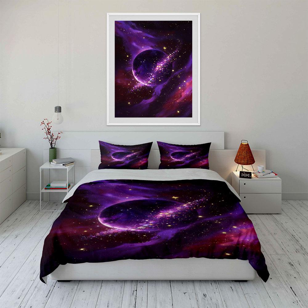 Planet with surrounding stars. Bedding sets Duvet cover sets Duvet covers Pillowcases(1 * Duvet Cover 2 * Pillowcases without duvet insert)