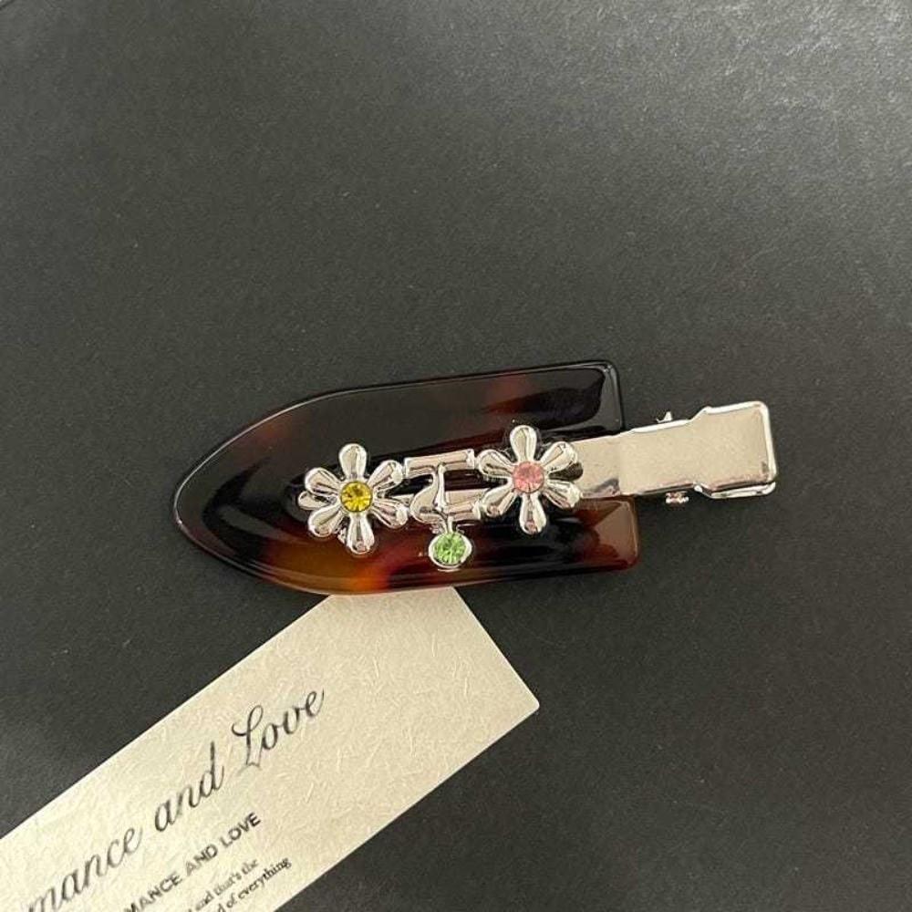 Sweet Rhinestones Duckbill Clip Acetate Hair Clip Cute Metal Flower Clip  Hair Accessories