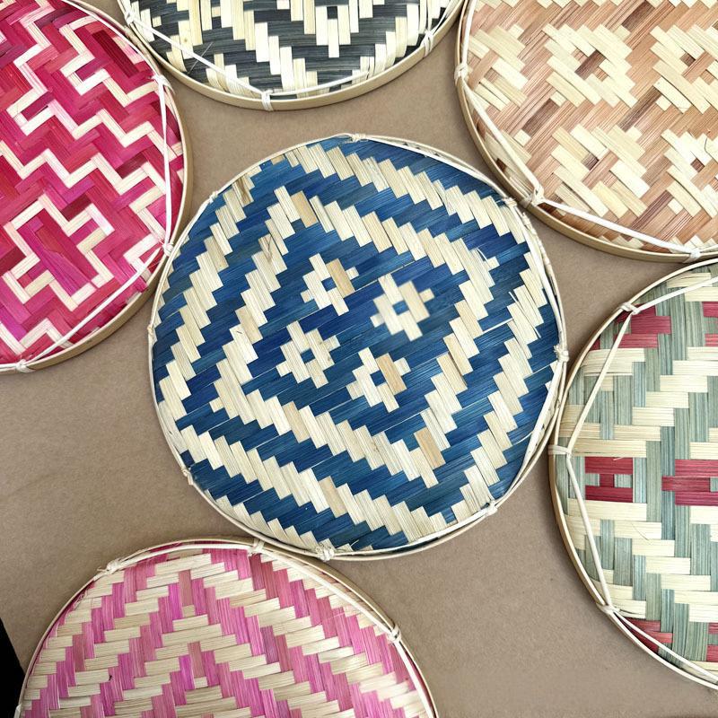1PC Colorful Multipurpose Storage Basket Traditional Woven Handwoven Bamboo Decorative Flat Artistic 25cm