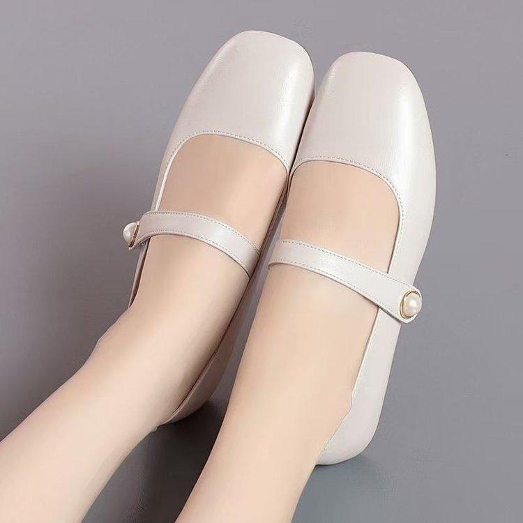 Mary Jane women's shoes are light and comfortable, soft-soled small leather shoes, women's low-heeled square-head single shoes, soft leather flat sh