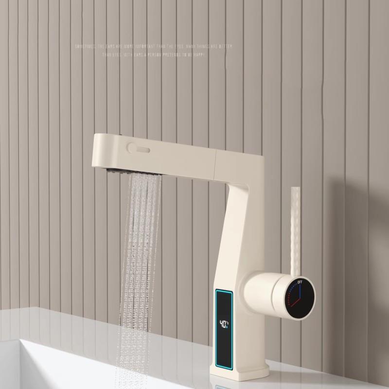 

Bathroom Basin Faucet Brushed Gold Digital Display Pull Out hot and cold Crane Brass Sink mixer White Chrome Tap белый