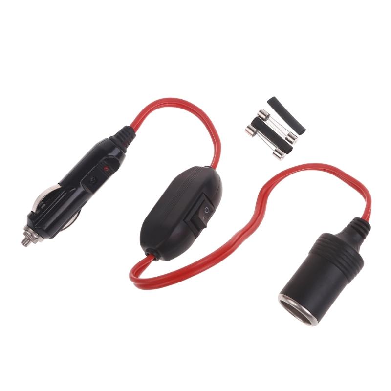 12V 24V Car Cigarette Lighter Socket Extension Cord with Switches Male Plug To Female Socket Extension Cable 360W