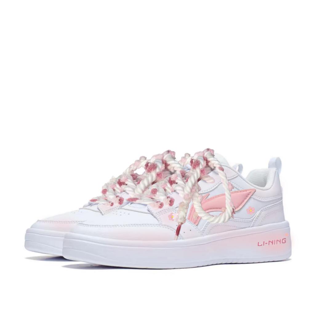 Li Ning Sycee Pink Mist Cherry Blossom Synthetic Leather Abrasion Resistant Lightweight Cushioning Low Top AGCT340-5()