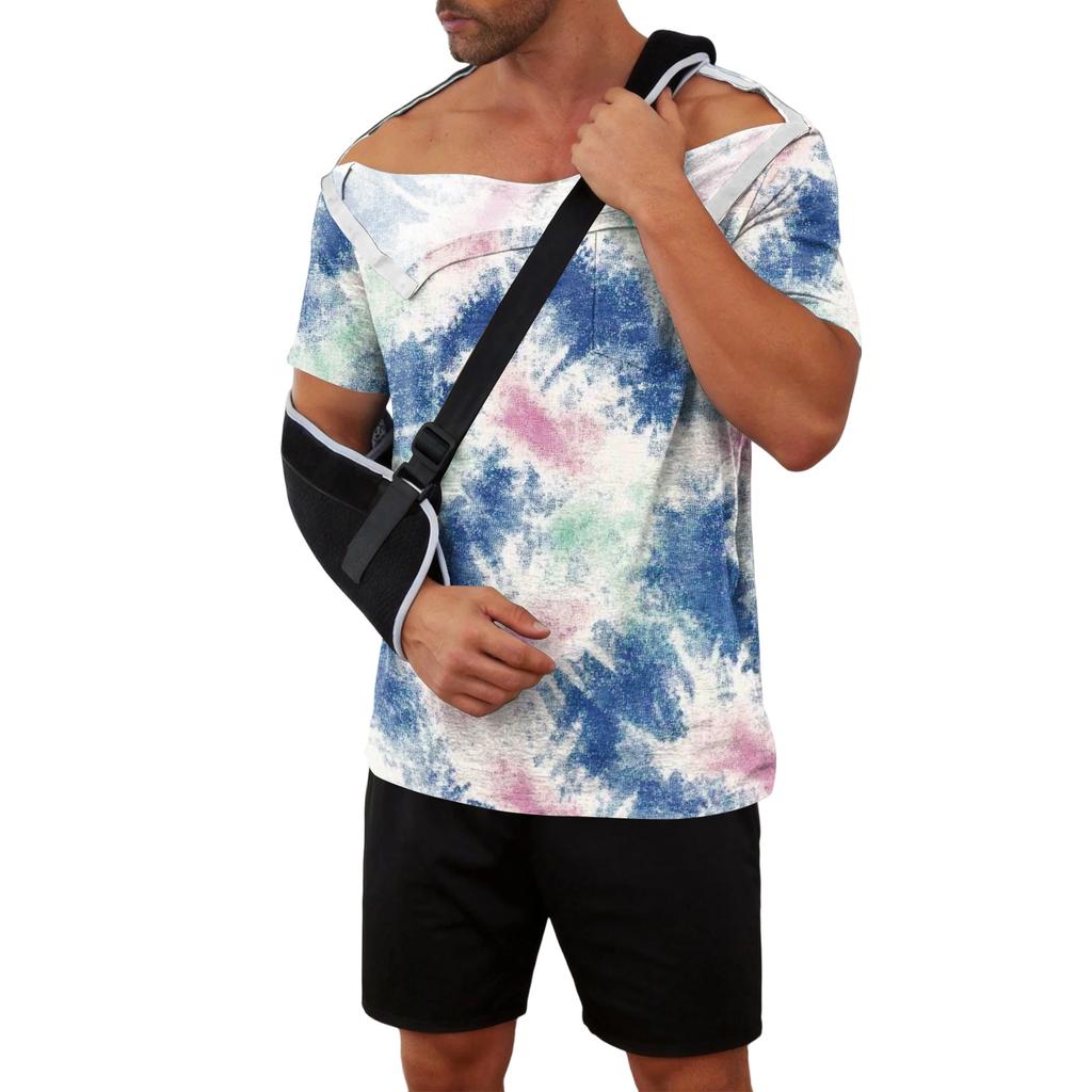 Men's Tie Dye Printed Recovery Shirt Away Short Sleeve Full Front Button Adaptive Design Top