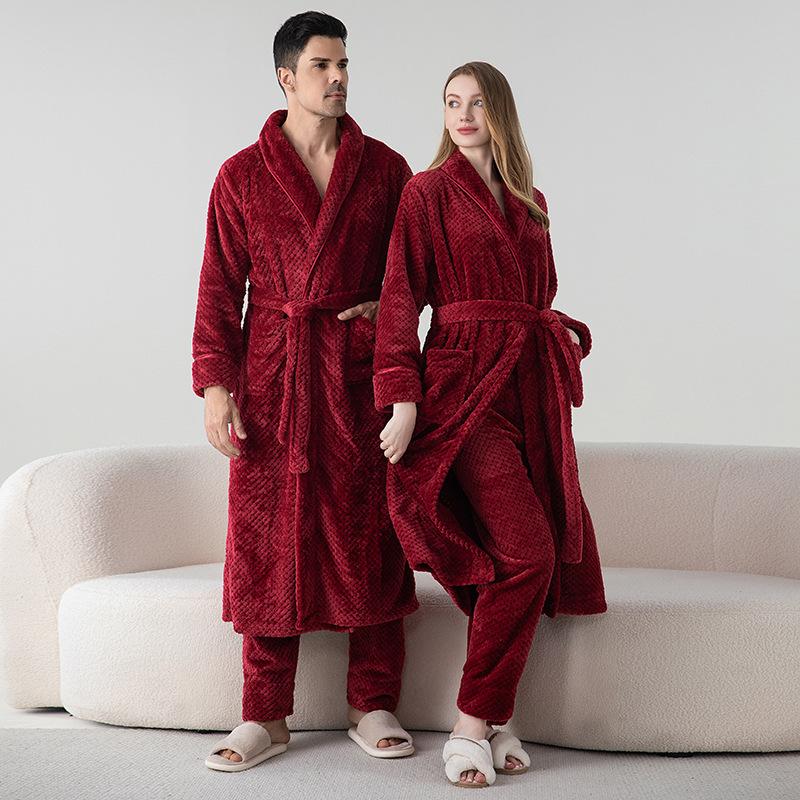 Bride Groom's Pajamas Winter Flannel Nightgown Trousers Suits Female Coral Fleece Long Robe Lounge Wear Thickened Warm Sleepwear