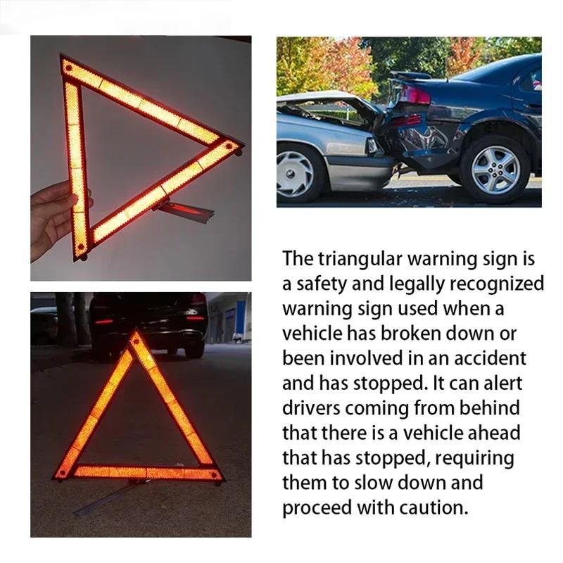 Car Triangle Red Reflective Tripod Foldable Frame Road Safety Hazard Stop Sign Car Accessories for Auto Emergency Breakdown