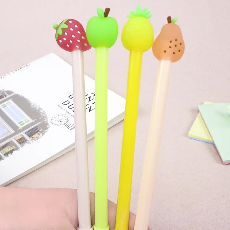 3 buc Pix Păr Fruct Măr Căpșună Ananas Pix Gel cu Cerneală Neagră Pixuri pentru Scris Pixuri pentru Studenți Rechizite Școlare Drăguțe