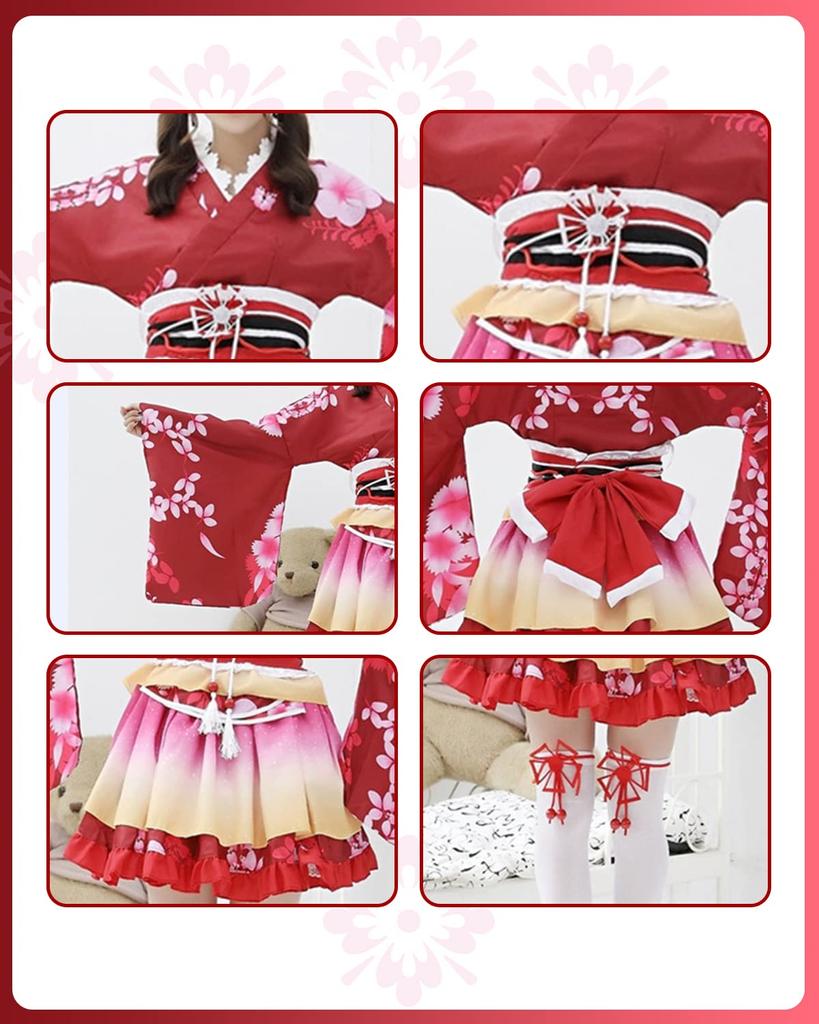 Costume Set Cosplay Yukata Japanese Style Mini Skirt Kimono Japanese Clothes One Piece Lolita Long Sleeve Gothic Lolita Cosplay Mori Girl Lolita Large