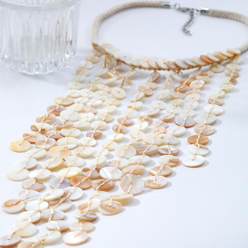 ZA Shell Tassel Handwoven Multi-layer Ocean Beach Vacation Necklace for Women