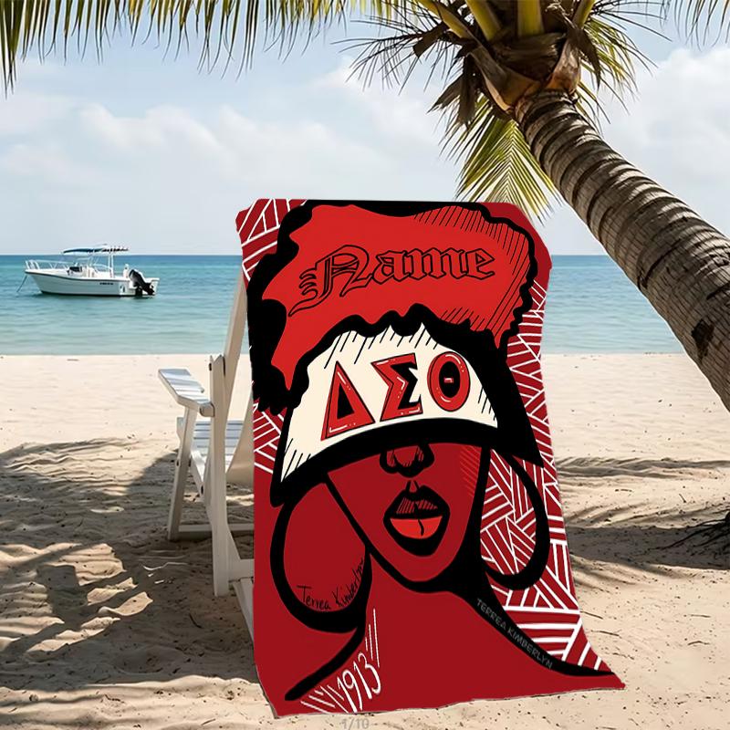 Customizable personalized beach towels Delta Sigma Theta themed designs.Suitable for the beach, yoga, sports;ideal as beach accessories