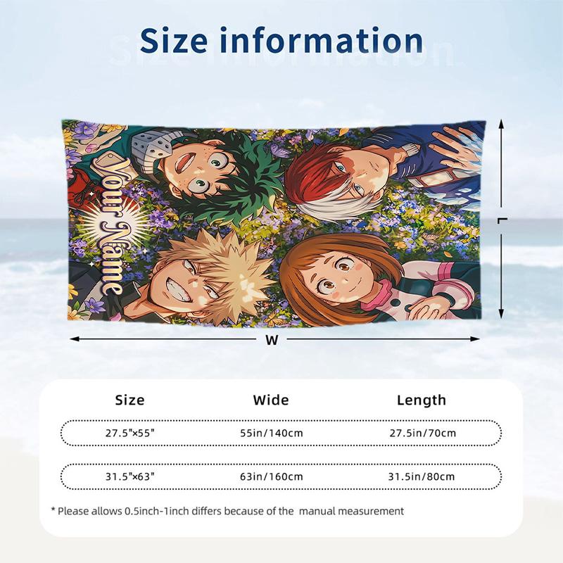 My Hero Academia Beach Towel, Personalized Custom Name Text, Quick Dry Large Absorbent Towel For Beach Pool