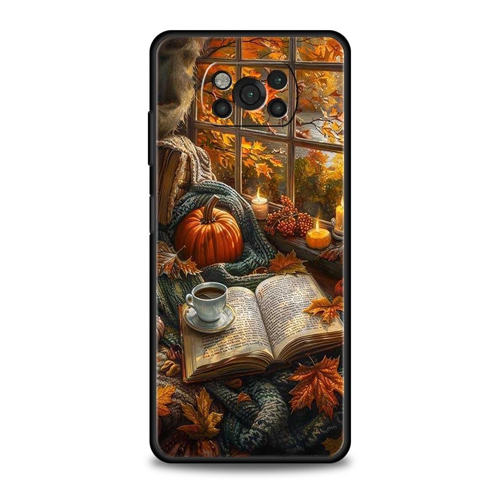 Pumpkin Autumn Leaves Coffee Phone Case Cover  for Xiaomi Poco F7 Ultra F6 F5 F4 F3 X6 X5 X4 X3 NFC C51 C55 M4 GT Soft TPU Shell