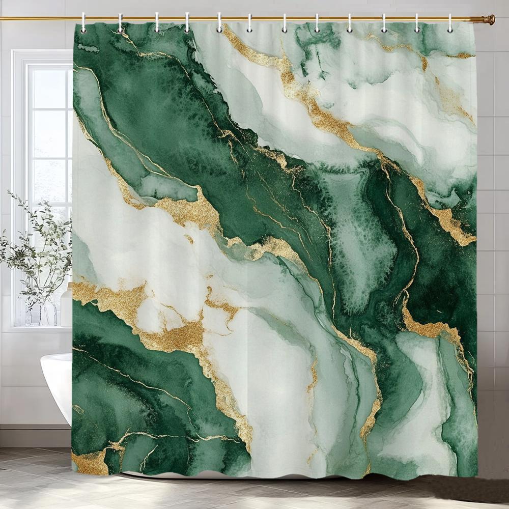 

Green Marbled Flow Art Printing Shower Curtain, Bathroom Decorative Shower Curtain, Waterproof Shower Curtain With Hooks W60H190(CM)-1 Pcs