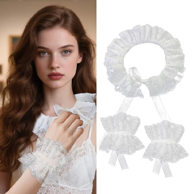 Lace Decorative Collar Wrist Cuffs Set Anime Event Gathering Neckwear Costume Accessories For Fashion Cosplay Enthusiast