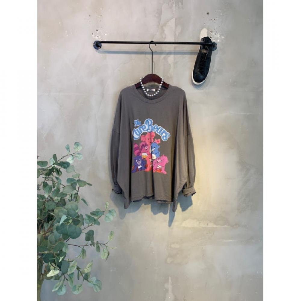 C S In The Room Bear prInTIng looSe FiT Long Sleeve T ShirT 3Color