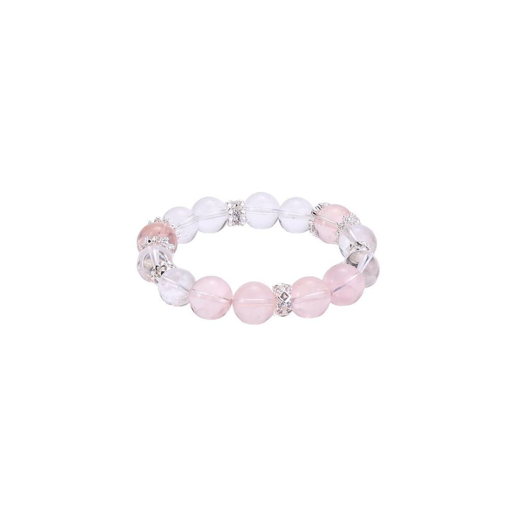 Natural Pink Quartz & White Crystal Bracelet for Girls - Sweet, Heart Design 