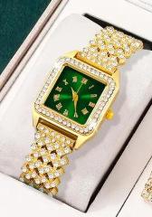 Fashionable Digital Square Watch Set, Fully Diamond Ladies' Watches, Women's Watches, Quartz Watches