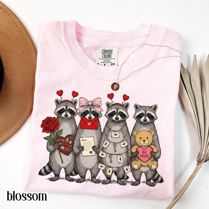 Raccoon Valentines Day Comfort Colors Shirt Feral Raccoon Tshirt Funny Coquette Unisex T-Shirt XL