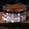 Natural Crystal Pet Collar Cats Dogs PU Leather Necklace With Raw Stone Beads Vintage Style