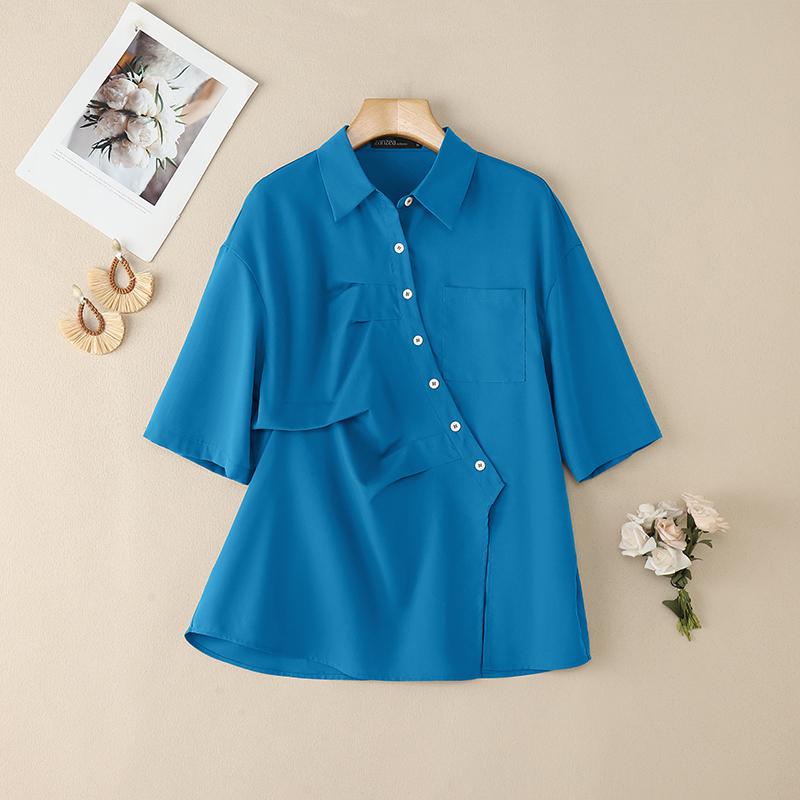 ZANZEA Dámská ležérní letní halenka s krátkým rukávem a odhaleným límcem