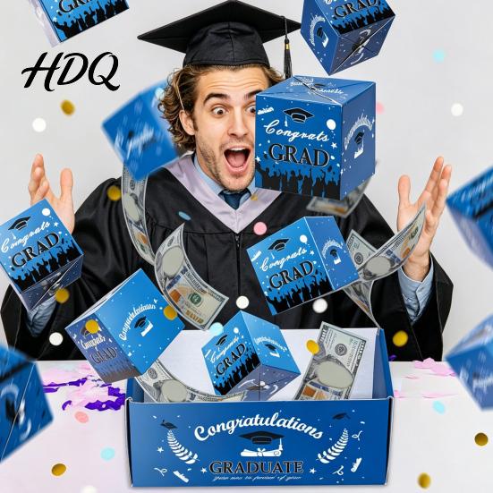 Durable Cardboard Gift Box 2026 Graduation Explosion Box DIY Pop Up Money Holder Pop-up Folding Bounce Cash Card for Grad Party Supplies Confetti