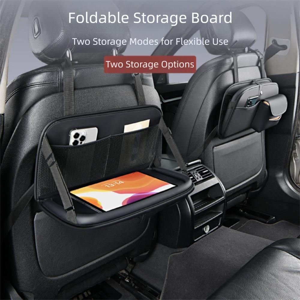 PU Leather Car Seat Back Organizer Multi-functional with Foldable Tray Backseat Storage Bag Portable Hanging Organizer