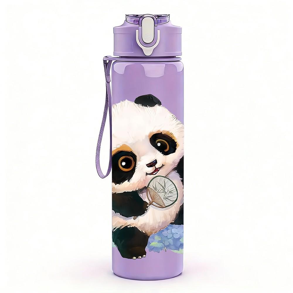 1PC Soft Watercolor Sitting Panda Pattern 750ml Color Plastic Sports Water Bottle Leakproof Flip Straw Lid Suitable for Sports Office Home Use