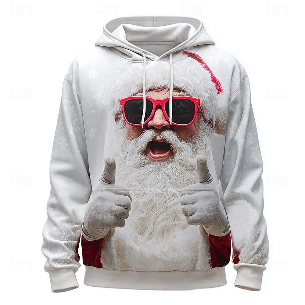 Christmas Men's Santa Claus 3D Hoodie Sweatshirt Fashion Daily Crew Neck Home Party Gift White 1 White Drawstring Fall Winter Designer