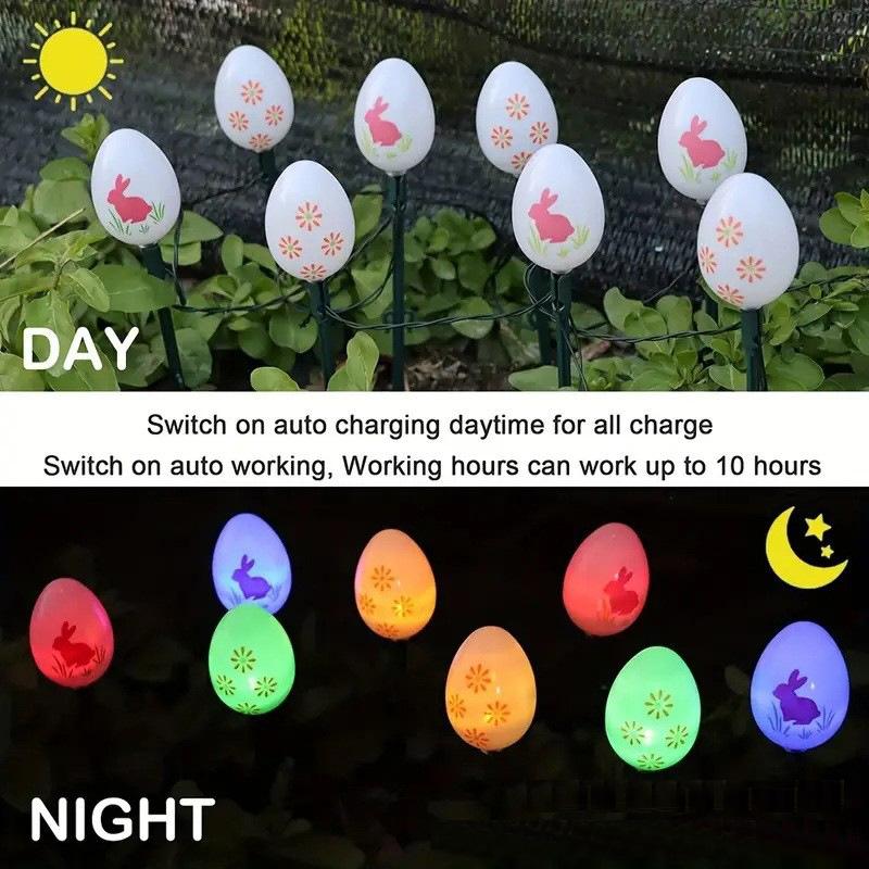 Easter Egg Solar LED String Lights Bunny Flower Design Heart Holiday Decoration Outdoor Indoor Festive Lighting