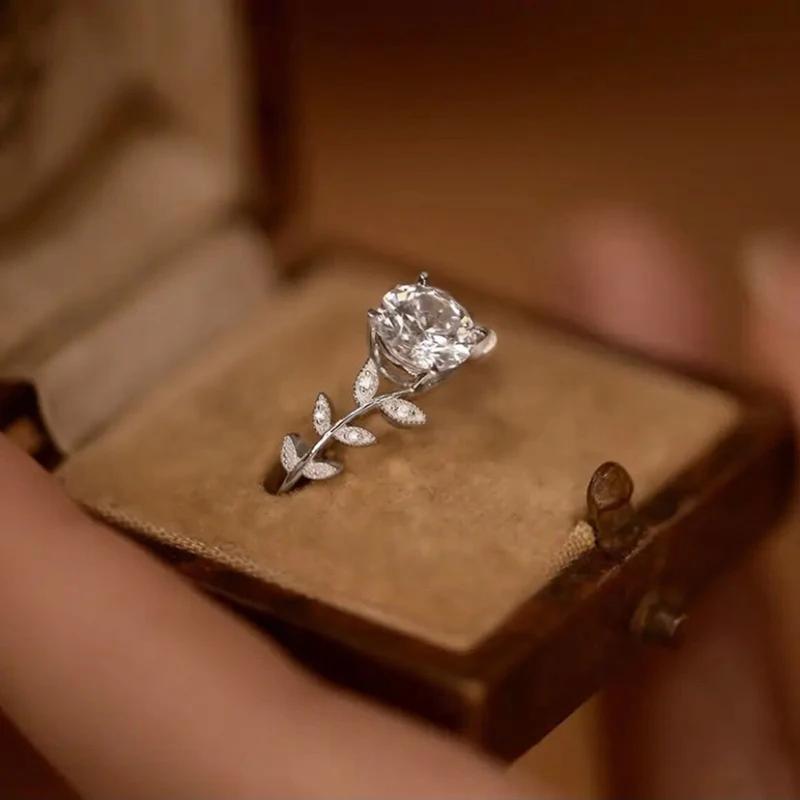 CAOSHI Elegant Lady Wedding Band Leaf Shape Finger Ring Brilliant Zirconia Jewelry for Engagement Aesthetic Graceful Accessories