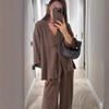 Lässige einfarbige Baumwoll-Leinen-Hosenanzüge für Damen, Halbarm, V-Ausschnitt, ein Knopf, lockeres Oberteil, 2-teiliges Set, tägliche Streetwear-Outfits für Frauen