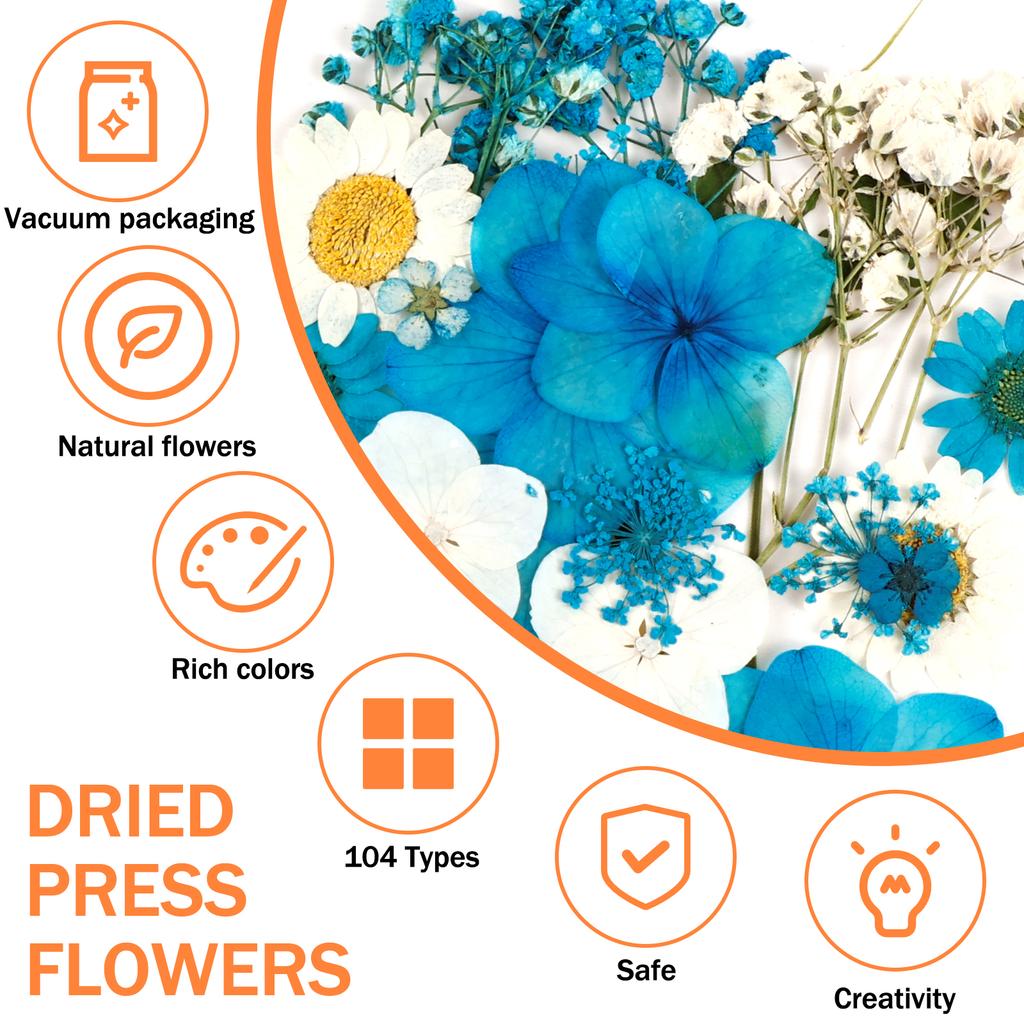 104Pcs Pressed Dried Flowers Set Real Natural Pressing Floral Leaves DIY Multipurpose Real Pressed Flowers Dry Leaves Kit