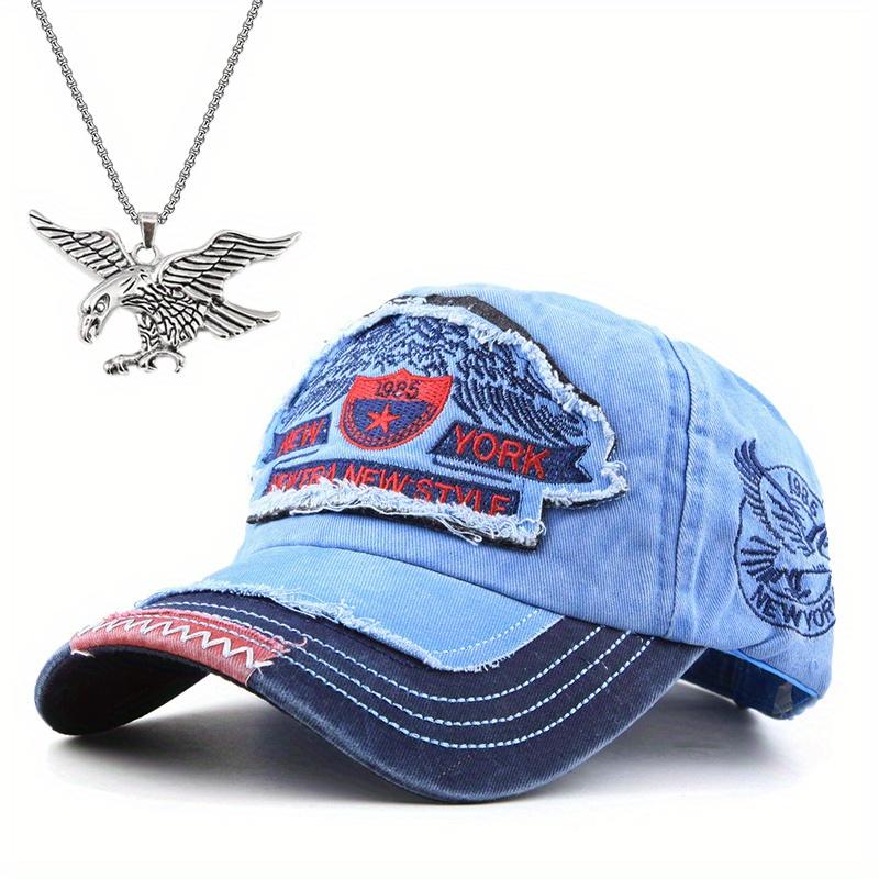 

2 шт., мужская и женская вышитая бейсболка с подвеской в виде орла, комплект ожерелья для пар, модная одежда для отдыха, сотня подходящих солнцезащитных кепок для спорта на открытом воздухе с кепкой с утиным язычком синий