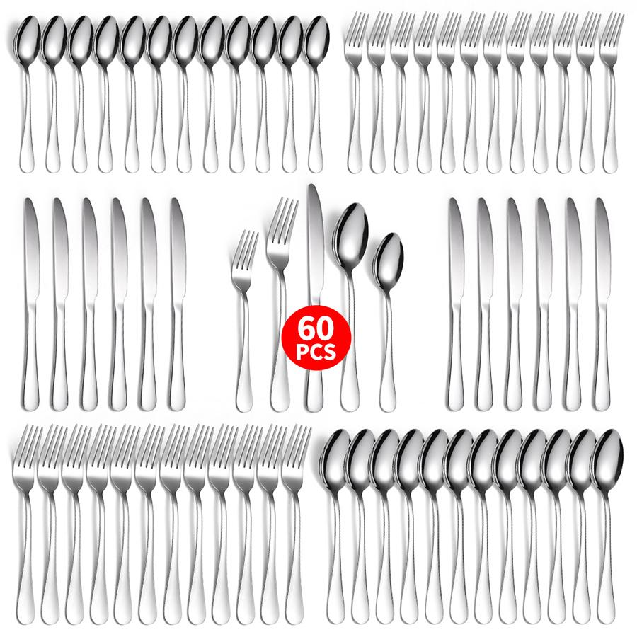 60Pcs Silverware Set Service for 12 Stainless Steel Flatware Cutlery Set Mirror Polished Flatware Set Include Forks Spoons Knive