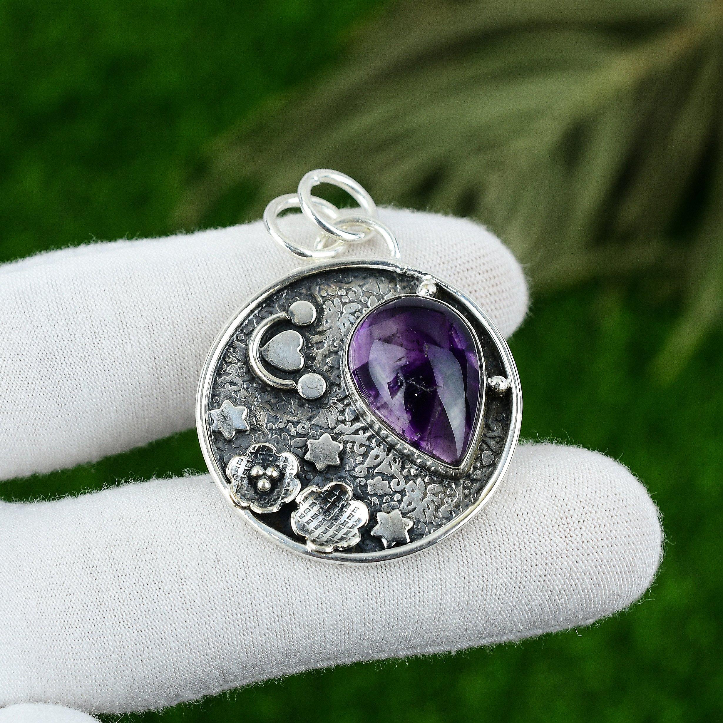 

Подарок для нее Ювелирная подвеска из стерлингового серебра 925 пробы с натуральным звездчатым аметистом