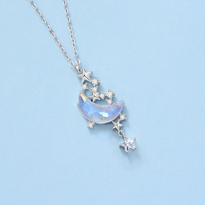 Iridescent Star & Moon Collarbone Necklace - Elegant Summer Women s Jewelry Gift